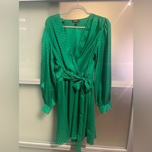 express green patterned wrap dress